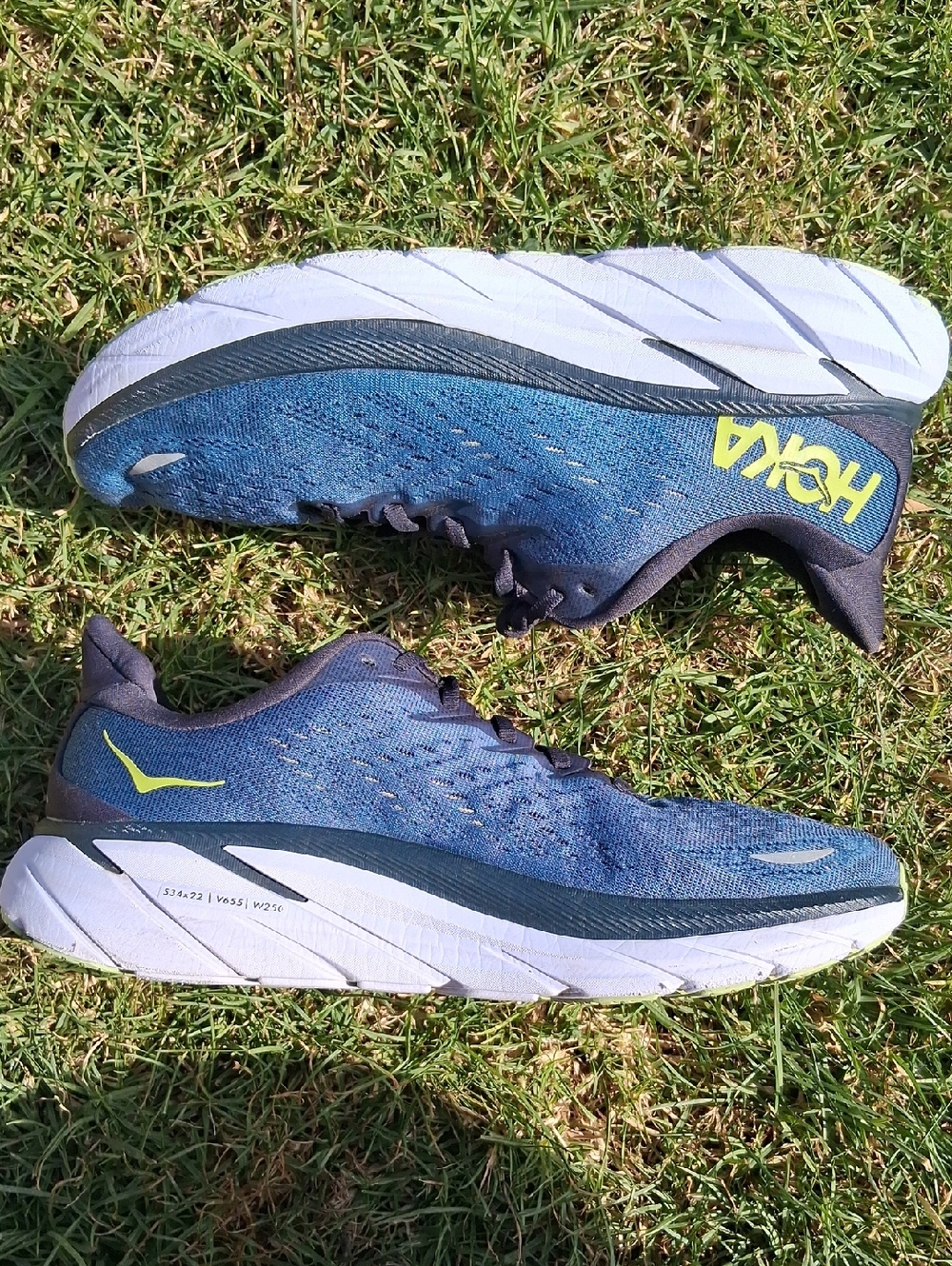 Hoka Clifton 8 Men's Blue Running Shoes with Yellow Accents